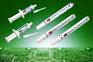 Flux dispensing pens/syringes and flux removal pens from Intertronics