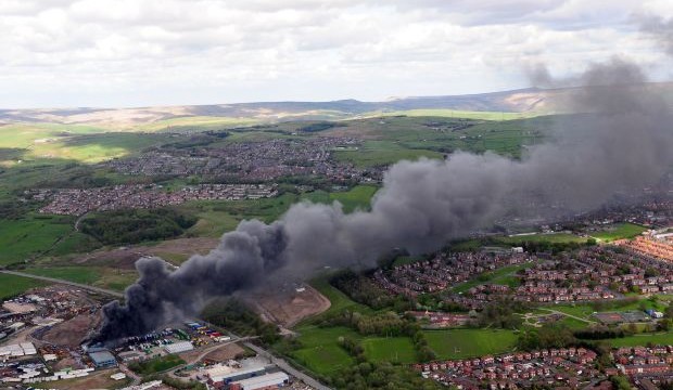 Arsonists blamed for huge fire at plastics warehouse in Oldham